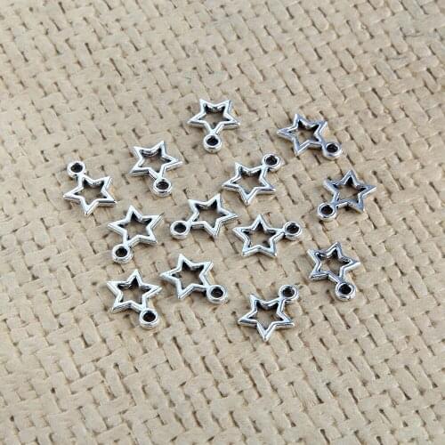 Potosala 50Pcs/Lot 12x15mm Five-pointed Star Pendant Metal Silver Hollow Shape Charms For DIY Bracelet Necklace Jewelry Making