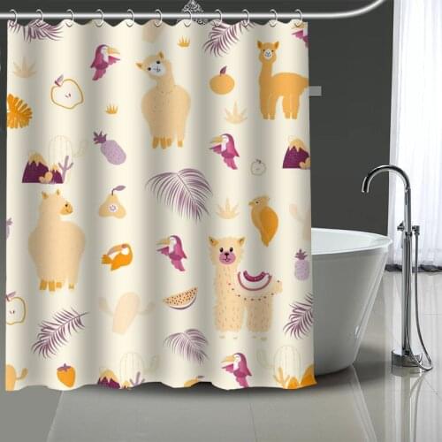 Cartoon Llama Shower Curtains Waterproof Fabric Bathroom Decoration Supply Washable Bath And Shower Curtain Custom