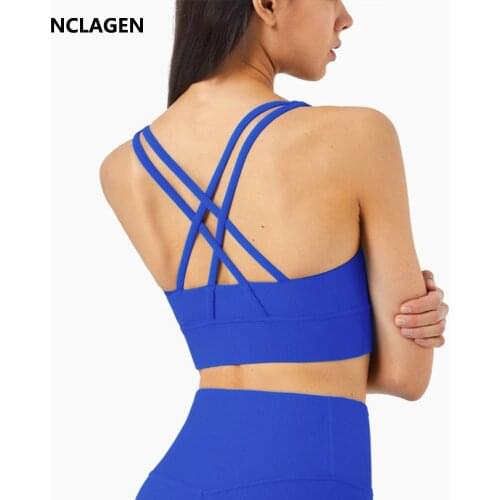 NCLAGEN Sport Bra High Support Impact Yoga Underwear Padded Back Cross Crop Top Women Push-up Workout Gym Running Fitness Vest