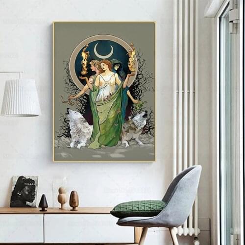Mysterious Moon Goddess Hecate Poster Wiccan Hecate Witchy Canvas Painting Wall Art Decor