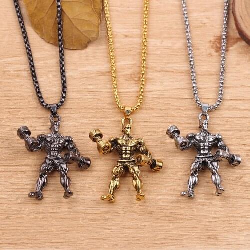 Three-dimensional Athletic Muscle Man Fitness Pendant Necklace Hip-hop Street Style Male Collar Gothic Jewelry Rapper Chain Gift