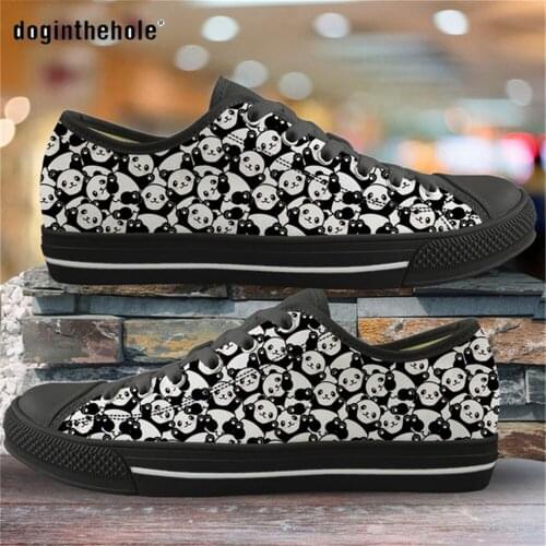 Doginthehole Shoes for Women Casual Cute panda Patteerns Women Vulcanized Shoes Female Low Top Canvas Shoes Lightweight Footwear