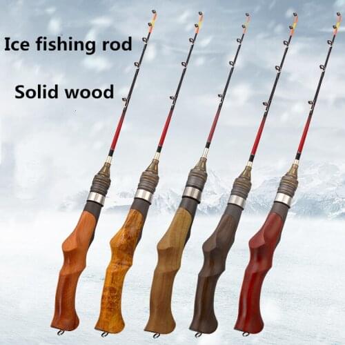 Ice fishing rod ultrashort mini portable winter fishing rod mahogany gold camphor ebony solid wood soft adjustable fishing rod