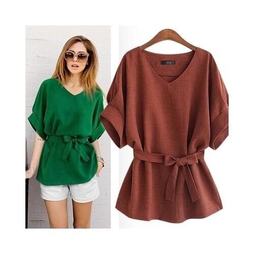 2020 New Summer Blouse Shirts Vintage Loose Style Women Blouse Robe Female Plus Size Office Wear Cotton Linen Blouse Shirt HJ526