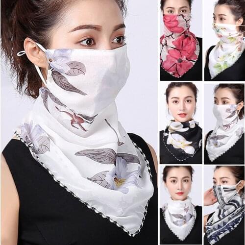Windproof Chiffon Scarf Women Floral Print Dustproof Anti-UV Scarf Outdoor Sports Cycling Face Scarves Seamless Bandana#25