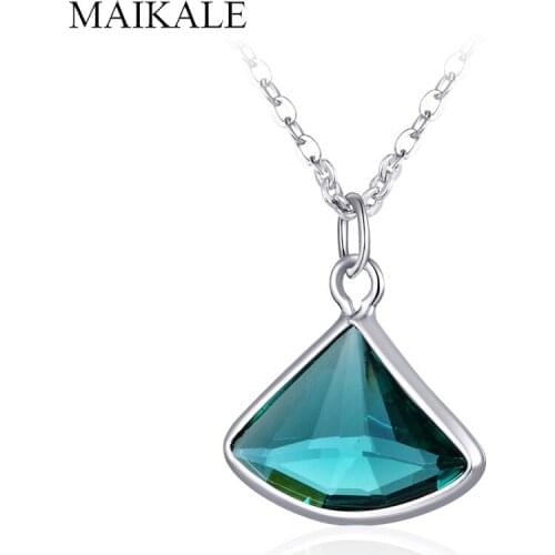 MAIKALE 48cm Round/triangle Pendant Necklace Blue/Green Austrian Crystal Necklaces Pendants for Women Jewelry Girls Gifts