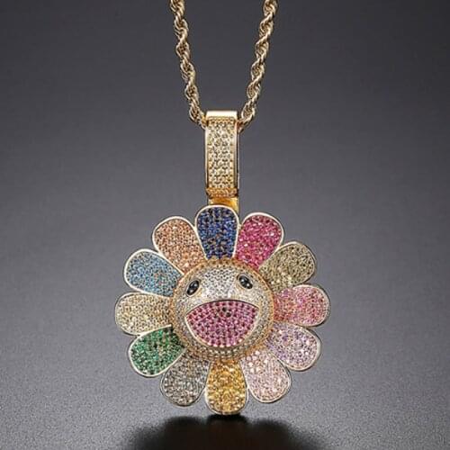 Zlxgirl jewelry three Color sun flower pendant necklace of women wedding accessories brand colorful mirco paved zircon pendant