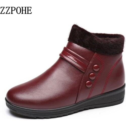 ZZPOHEwinter mother cotton shoes waterproof plus warm comfortable grandma shoes elderly flat women boots Ladies Ankle Snow Boots