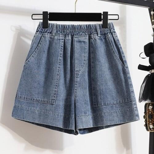 Zoki High Waist Summer Denim Shorts Plus Size A Line Jeans Wide Leg Shorts Causal Korean Loose Blue Fashion Pocket Short Jean