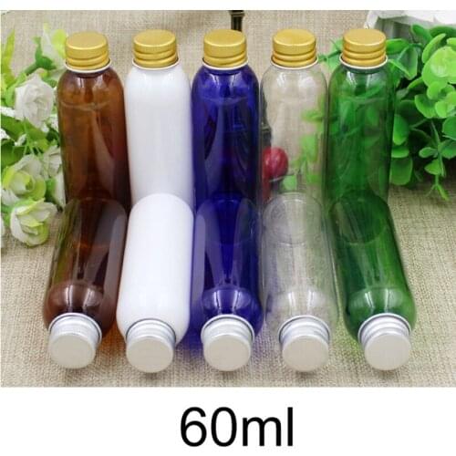 20pcs Empty 60ml Plastic Drop Lid Water Bottle Face Toners Shampoo Travel Packaging Cosmetic Perfume Container Clear Brown Green