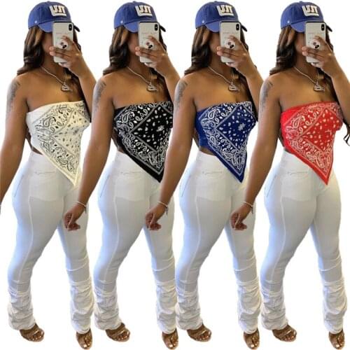2021 Fashion Bandana Print Strapless Sexy Big Handkerchief Top Plus Size S-3XL Women Summer Scarf Shirt Night Clue Wear Paisley