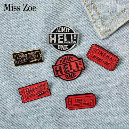 9 styles Film Tickets Enamel Pins Cinema Hell Admit One Badges Custom Brooches Bag Clothes Lapel Pin Punk Black Red Jewelry Gift