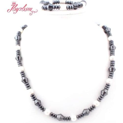 10mm Black (No Magnetic) Hematite Natural Stone Beads Woman Gift Fashion Jewellery Necklace 21"Bracelet 7" 1 Set Free Shipping