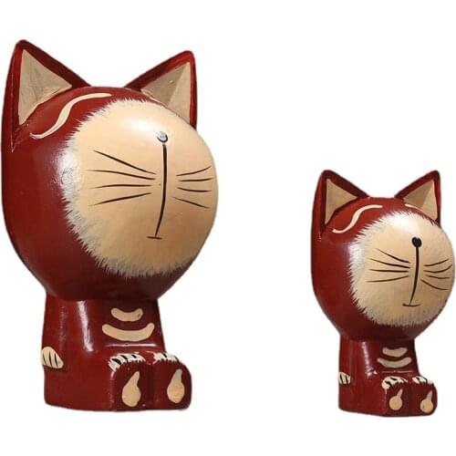 Nordic Logs, Bali Island Hand Carved Wooden Cat Home Crafts, Birthday Gifts, Mother and Cat Decorations