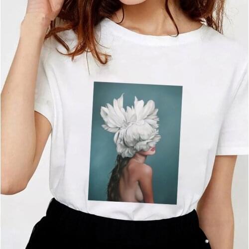 Aesthetic Woman Flowers Print Women T-shirt fashion t shirt Round Neck Lady tshirt Short Sleeve Tshirt Summer tee shirt femme