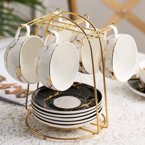 European style coffee cup dish storage rack black hanging cup shelf iron tea set hanging rack flower tea cup storage rack