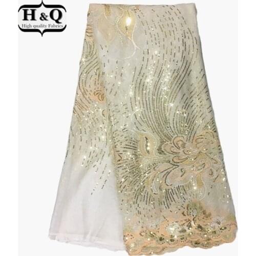 H&Q french sequins lace fabric 2021 high quality embroidery african net laces nigerian tulle fabrics 5 yards/piece for sewing