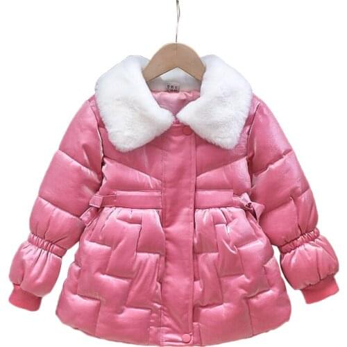 Girls' cotton jackets, warm winter cotton jackets, childrens down jackets, thick padded jackets, solid color fur collar jackets