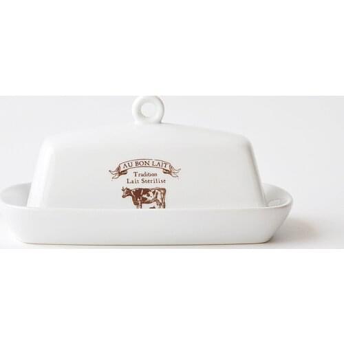Nordic Style Retro Cow Pattern Ceramic Butter Dish With Lid Snack Dish Butter Dish