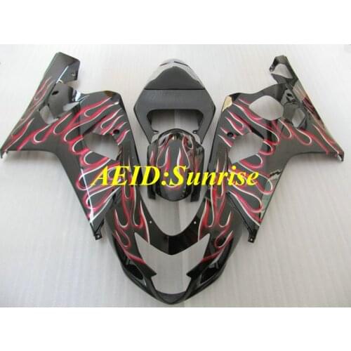Motorcycle Fairing kit for SUZUKI GSXR600 750 K4 04 05 GSXR 600 GSXR 750 2004 2005 ABS Double Flames black Fairings+gifts SA44