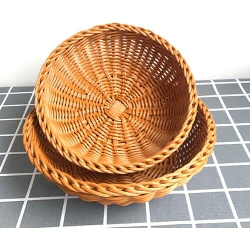 Handmade Autumn Rattan Weaving Round Storage Basket Fruit Dish Rattan Bread Basket for Kitchen Food Picnic Bread Sundry