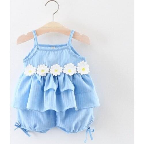 Summer Baby Clothes 2pcs Sets Baby Girl Clothes Sets Solid Flower Strap Dress+short Pants Breathable Soft Baby Clothing 0-18M
