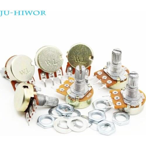 10pcs WH148 Linear Single Rotary Potentiometer Pots Shaft 15MM With Nuts and Shim 1K 2K 3K 10K 20K 50K 100K 500K Ohm