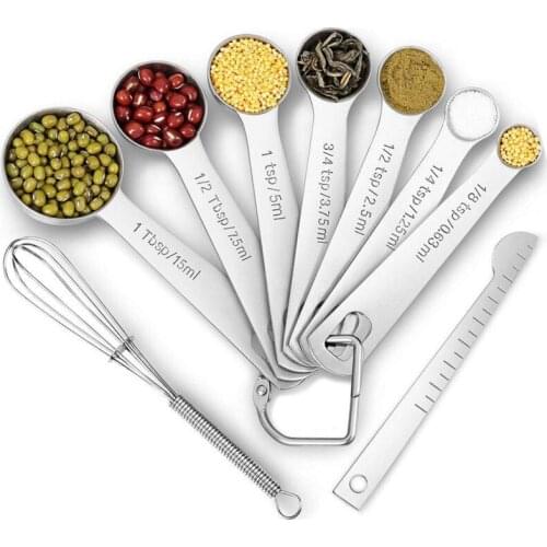 9Pcs Stainless Steel Measuring Spoons Scales Mini Whisk Coffee Powder Spice Measure Scoop Baking Measuring Kitchen Gadget Set