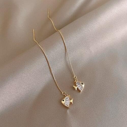 Sweet Goldfish Earrings For Girl kpop Sparkling Zirconia Ear Rings Women Lovely Charm Dangle Ear Line Creative Chic Jewelry Gift