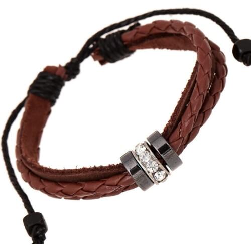 Fashion Vintage Casual Women Girl Bracelet Crystal Beads Braided Leather Charms Wrap Bangle Multi-layer Wristbands Jewelry Gift