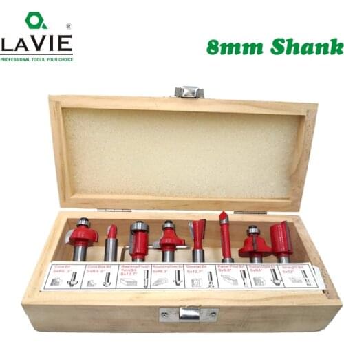 LAVIE 8pcs 8mm Router Bits Set Trimming Flush Bit Straight Milling Cutter for Wood Bit Tungsten Carbide Woodworking Sets 02006-8