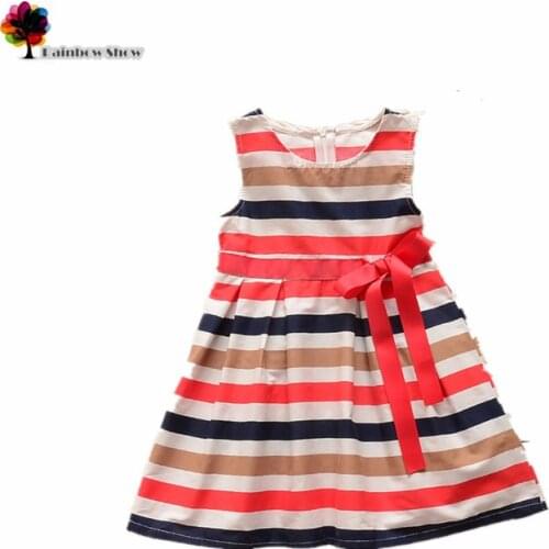 New Children Clothing Summer Girls Colorful Stripes Cotton Dress Sleeveless Vest Children Dress