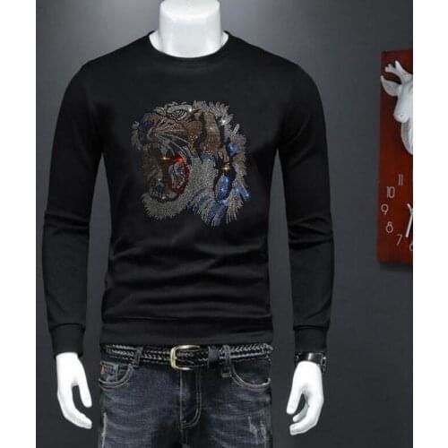 2021 New Men hoody Rhinestones winter Mens Casual Patchwork Sweatshirt Hoodie Men Loose Hip Hop Sweatshirts