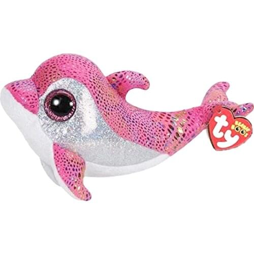 New Ty Beanie Boos Big Eyes 6" 15 cm Soft Baby Gift Pink Dolphin Cute Healing Plush Stuffed Animal Doll Toy Birthday Kid Present