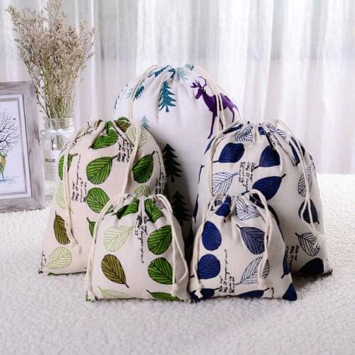 New Leaf Drawstring Cotton Linen Storage Bag Gift Candy Tea Jewelry Organizer Makeup Cosmetic Coins Keys Bags