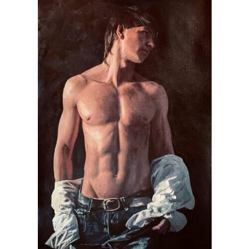 WILLIAM OXER ORIGINAL CANVAS "Mon Brave" male model nude man PAINTING