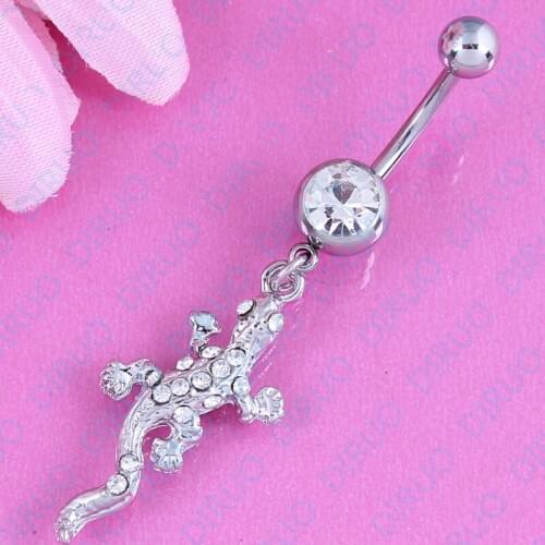 Body piercing jewelry gecko dangle belly navel bar body piercing bar studs belly button ring 14G Stainless steel