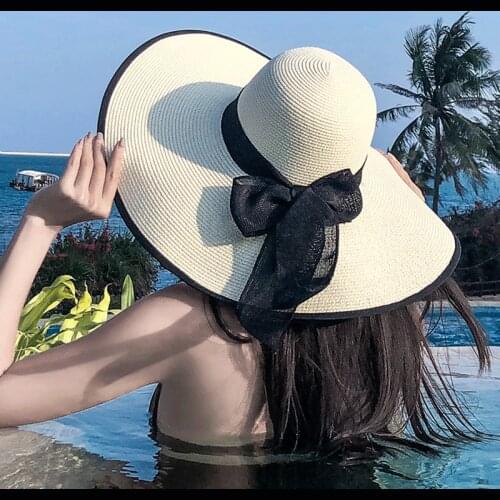 Beach Straw Hat Female Summer Seaside Outing Big Brim Sun Protection Sunshade Holiday Wild Big-edge Sandal Hat Sun Hat