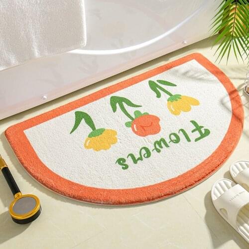 Semicircle Carpets Bathroom Entrance Door Mat Flower Bath Rug Non-Slip Mat Toilet Door Mat Entrance Door Absorbent Mat Anti-slip