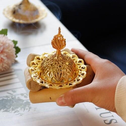 Middle Eastern Arab Golden Metal Handheld Incense Burner Wooden Nordic Pastoral Style Home Decoration Aromatherapy Burner