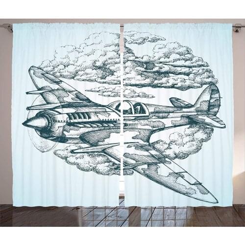 Airplane Curtains Plane In The Sky Vintage Cloud Living Room Decoration Curtains Bedroom Window Drapes Curtains for Kitchen