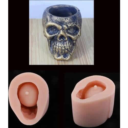 Silicone Halloween Skull Shaped Concrete Plaster Gypsum Flower Pot Mold Plant Holder DIY Soap Candle Making Mould