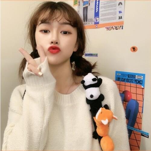 Cute lying fox panda plush doll brooch creative unique clothes bag pendant pin children toy gifts