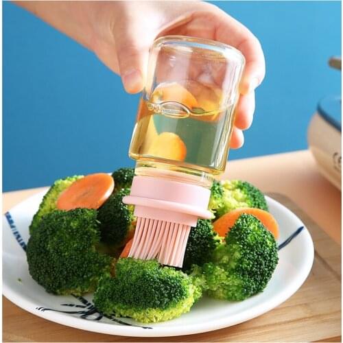 Silica Gel Glass Oil Can Olive Oil Dispenser Grill Oil Brush Spice Jar Cooking Kitchen Accessories Baking Tool