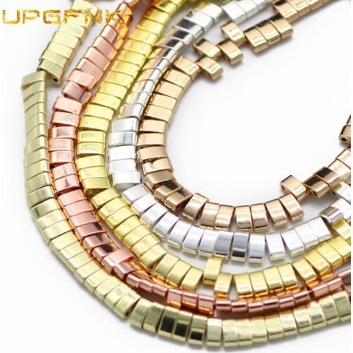 UPGFNK 5x2.5mm Rose Gold Silvers Rectangle Hematite Natural Stone Spacers Loose Beads For Jewelry Making Diy bracelets Two hole