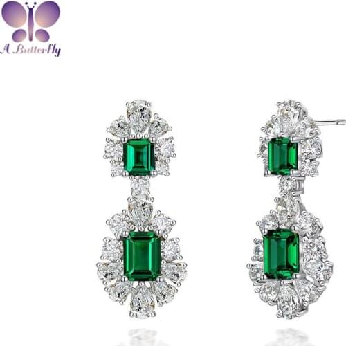 Luxury 925 Sterling Silver Earrings Synthetic Emerald Diamond Earrings Womens Gift Fashion Jewelry