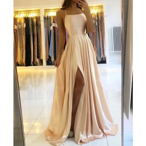 SuperKimJo Champagne Cheap Prom Dresses 2021 Robe De Soiree A Line Satin Prom Gown Vestidos De Fiesta De Noche Largos Elegantes