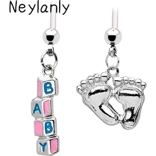 1PC Fashion Surgical Steel Women Pregnant Belly Button Rings Charm Piercing Navels Dangle In Baby Feets Piercings Body Jewelry