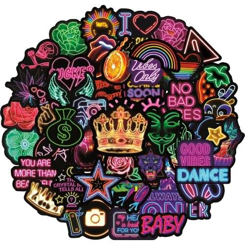 10/30/50PCS Neon Light VSCO Graffiti Stickers DIY Bike Skateboard Guitar Laptop Fridge Luggage PVC Cool Decals Sticker Kid Toys