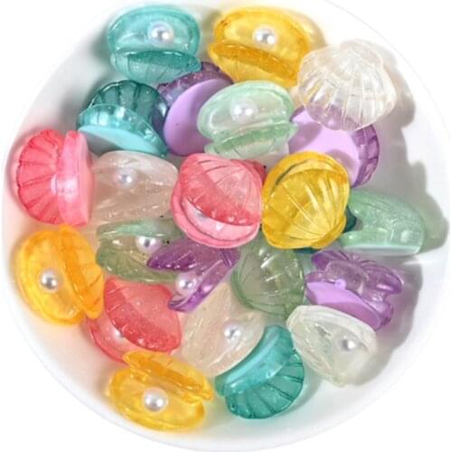 Julie Wang 10pcs Bulk Resin Kawaii Pearl Shell Charms Cabochon Seashell Ornament Embellishment Scrapbook Nautical Art Decor DIY